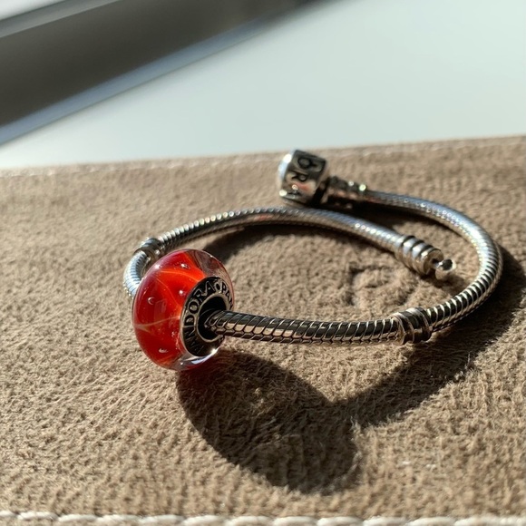 PANDORA Coral Murano Glass Charm 790926 Sterling Silver Core Retired Red Bead - Picture 11 of 13